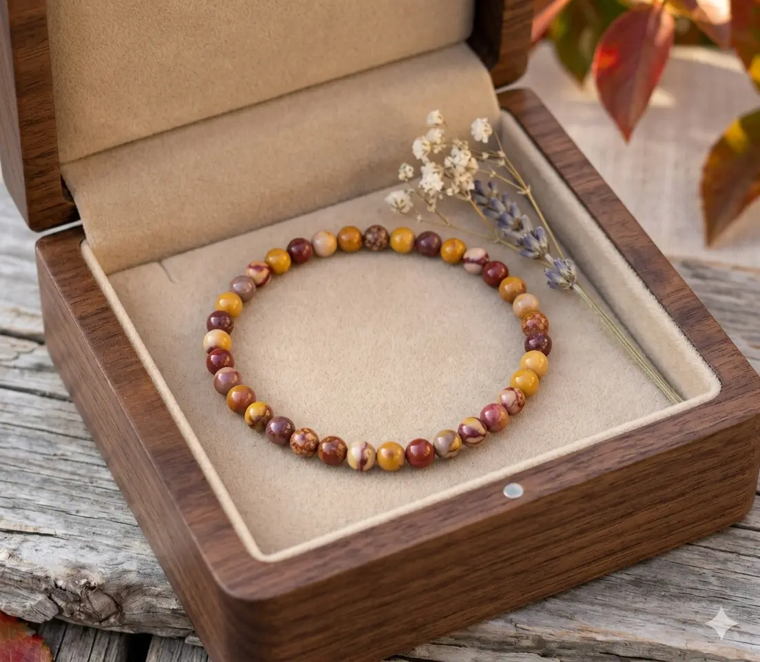 Genuine Mookaite Jasper 4mm Round Bead Stretch Bracelet Earthy Healing Crystal