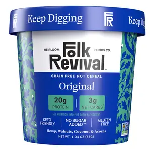 Folk Revival Original Keto Instant Oatmeal with 20g Protein 3g Net Carbs 7g Fiber Made with Acorns Grain Free Hot Cereal