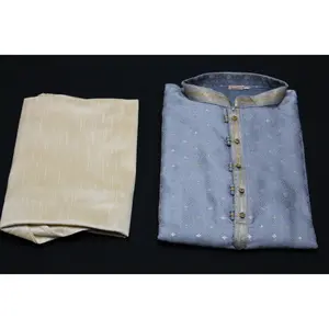 Steel Blue Colored Kurta Pyjama Set