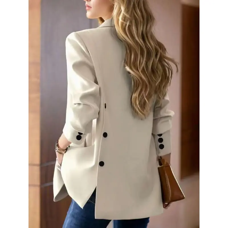 Women's Fashionable Western-Style Fitted Button-Up Blazer Suit Jacket - Long Sleeve, Collared, Polyester Outerwear, Versatile for Dating, Commuting, New Arrival