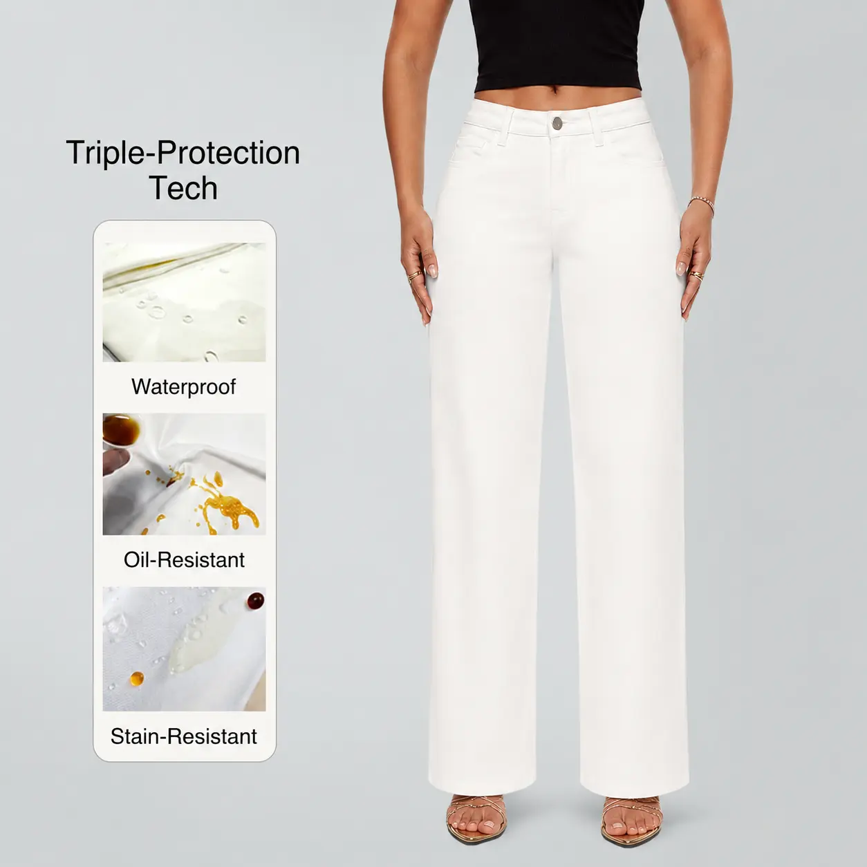 【3 Lengths】Magic ONESO Triple Protection White Mid-low Rise Baggy Jeans Stretchy Wide Leg for Women Distressed Pants Light Blue/Dark Blue Womenswear Bottom 8001 Lady Basic Minimalist Comfortable Denim Tummy Control Curve Hugging Plus Size Regular Size BBL