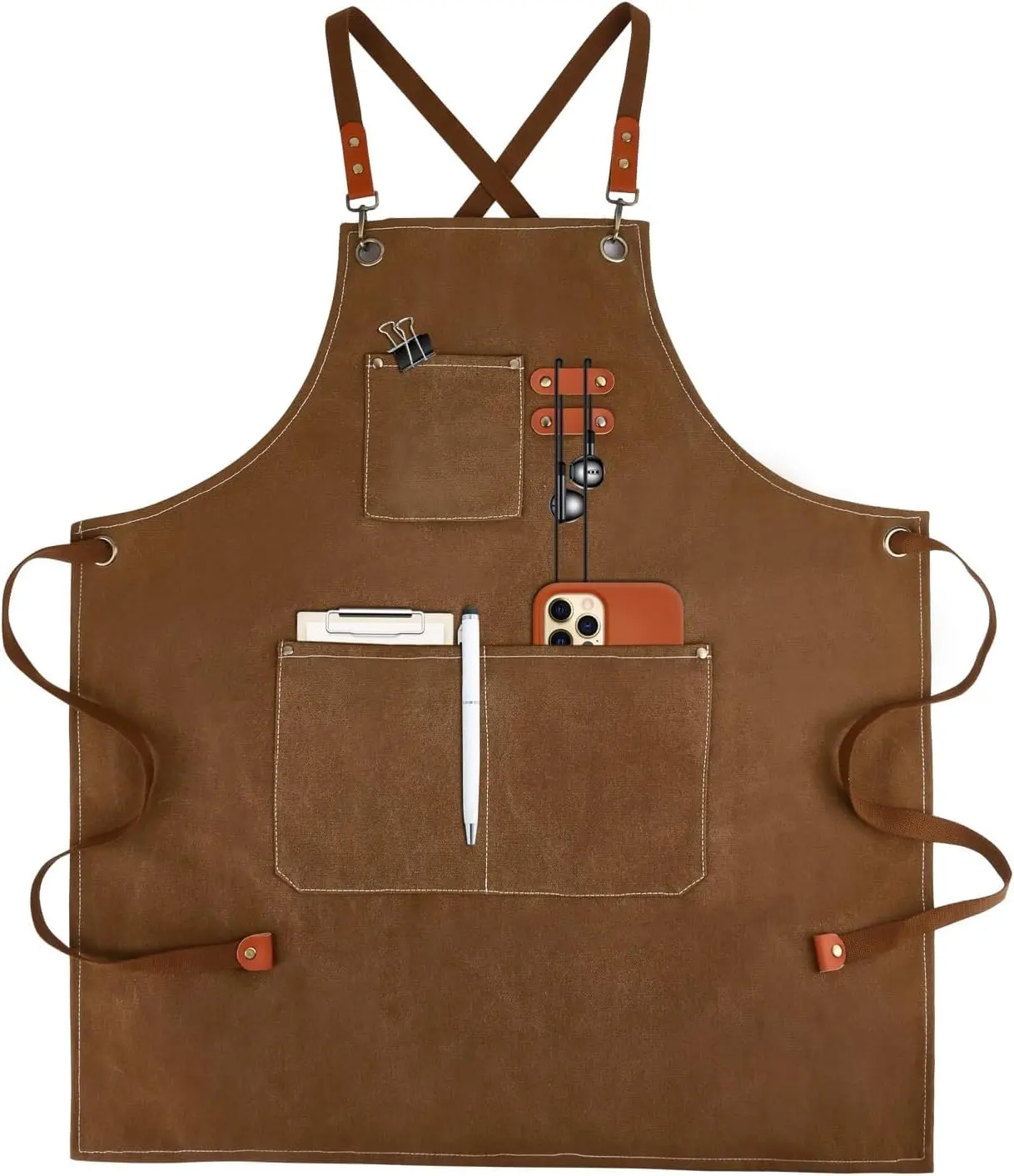 Cross- Chef Aprons for Men Women with Pockets,Cotton Canvas Adjustable Cooking Work Apron for Kitchen