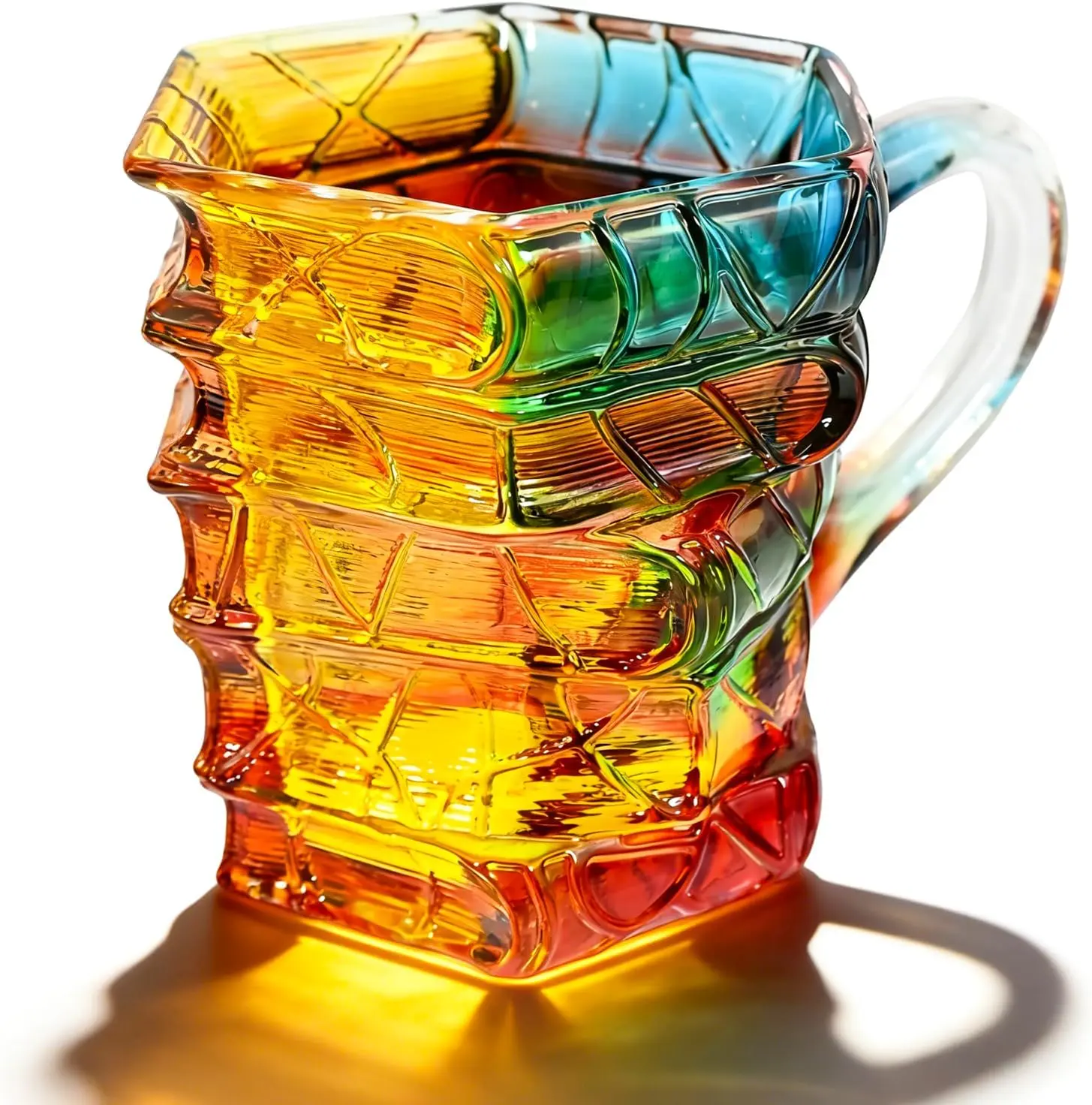 Book Coffee Mug, 3D Stained Glass Book Mug - Stacked Book Design, 7oz Handmade Novelty Mug for Book Lovers, Readers & Writers, Unique Artistic Reading Gift for Women & Friends