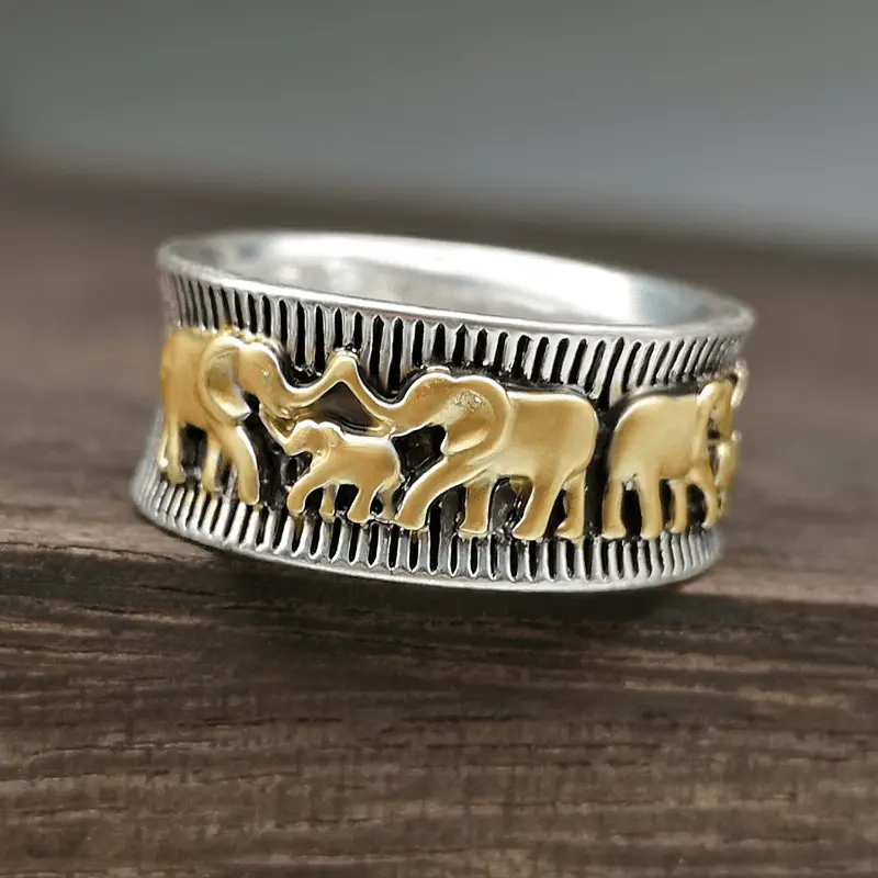 Female Vintage Bohemian Elephant Band Ring - 0.70 cm Width, Casual Everyday Fashion Costume Jewelry for Mood Adjustment, Band Shape, Daily Wear, Elephant Motif, Animal Theme, Year-Round, Zinc Alloy, Everyday Wear, Female Ring