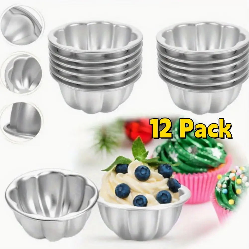 12pcs Egg Tart Cups, Pudding, Cake Decorating & Kitchen Baking Mini Muffin Pans & Single Cupcake Molds, Nonstick Egg Tart Molds Are Suitable for Baking Lots of Individual Snacks and Desserts supplies storage silicon emolds, Bake, Reusable