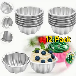 12pcs Egg Tart Cups, Pudding, Cake Decorating & Kitchen Baking Mini Muffin Pans & Single Cupcake Molds, Nonstick Egg Tart Molds Are Suitable for Baking Lots of Individual Snacks and Desserts supplies storage silicon emolds