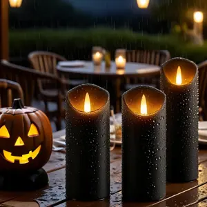 Flickering Flameless Pillar Candles With 3d Wick Battery Operated Led Candles With Remote For Halloween & Christmas Realistic Fake Candles For Party Decor Black Flame Candle