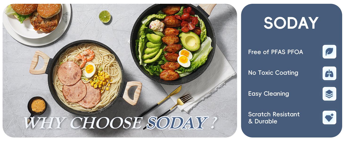SODAY 12 Pcs Pots and Pans Set Non Stick, Kitchen Cookware Sets White Granite Nonstick Cooking Set with Frying Pans, Saucepans,Nonstick Pots with Glass Lid (NO PFOS, PFOA),Kitchenware,stock up on specials, DealsForYouDays,Father's Day Gift