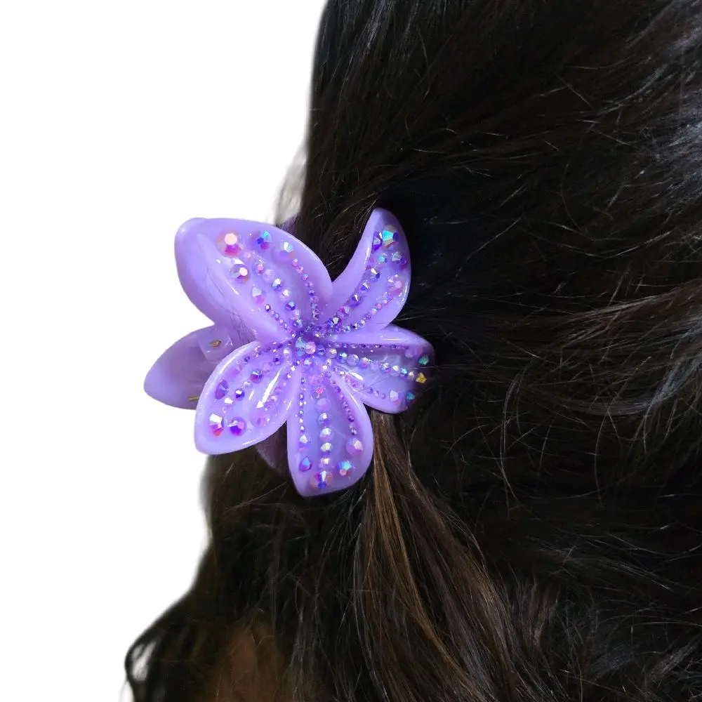 Rhinestone Flower Hair Claw Clip - Handmade 1-of-a-Kind Floral Design with Rhinestone Accents, Adorable Elegant Party Hair Accessory