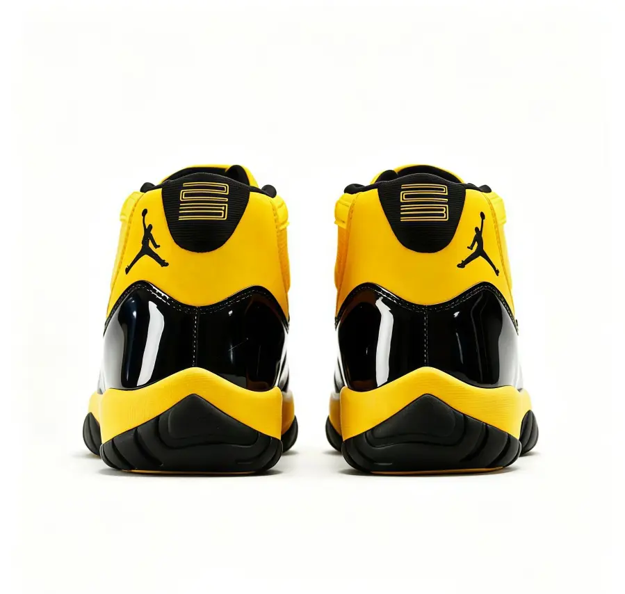New Unworn Black & Yellow High-Top Basketball Shoes with Box – Fabric Upper, Patent Leather Mudguard, Translucent Outsole, Retro Streetwear Sneakers for Men & Women