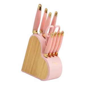 Paris Hilton 10-Piece Stainless Steel Kitchen Knife Set with Heart-Shaped Block, Pink