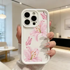 Chic Lily Charm Pattern TPU Phone Case for iPhone 17 16 15 14 Pro Max 13 12 11 Air XR XS Plus Shockproof Drop Protection Rugged Durable Silicone Cover Cellphone Protective