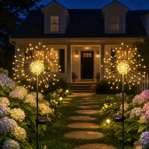$150 LED Solar Garden Lights 2 Pack, Fairy Firework Decorative Outdoor Lights, Solar Powered Warm White Lighting for Yard, Pathway, Flowerbed, Planter, Balcony, Patio & Christmas Decor
