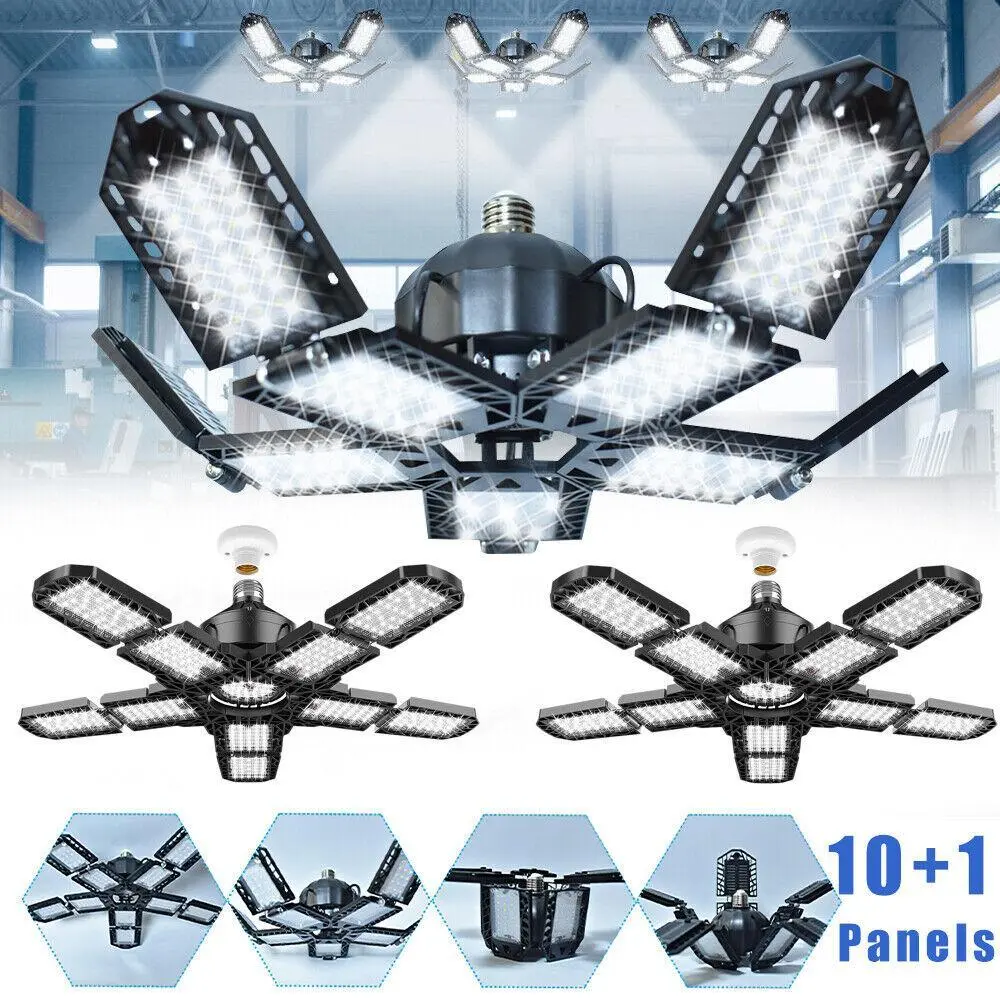 【BackToSchool】LED Garage Ceiling Light, Adjustable LED Basement Light 10 Deformable Panels, 6500K E26 E27 , LED Garage Light