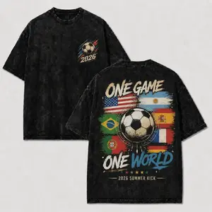 One Game One World Vintage Washed Soccer Fan Graphic Tee 2026 Global Football Shirt International Sports Lover Gift fathersdaygift oversized tshirt men