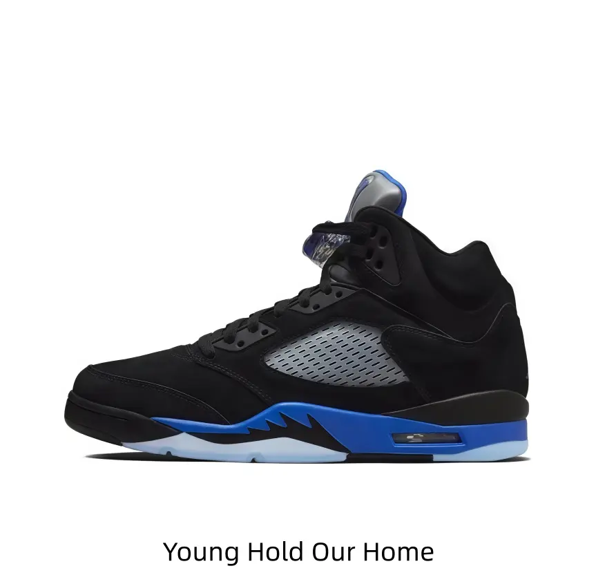 Black & Vibrant Blue Color Block High Top Trainers, Serrated Shark Tooth Sole, Shock Absorbing Sole Unisex Casual Street Sneakers