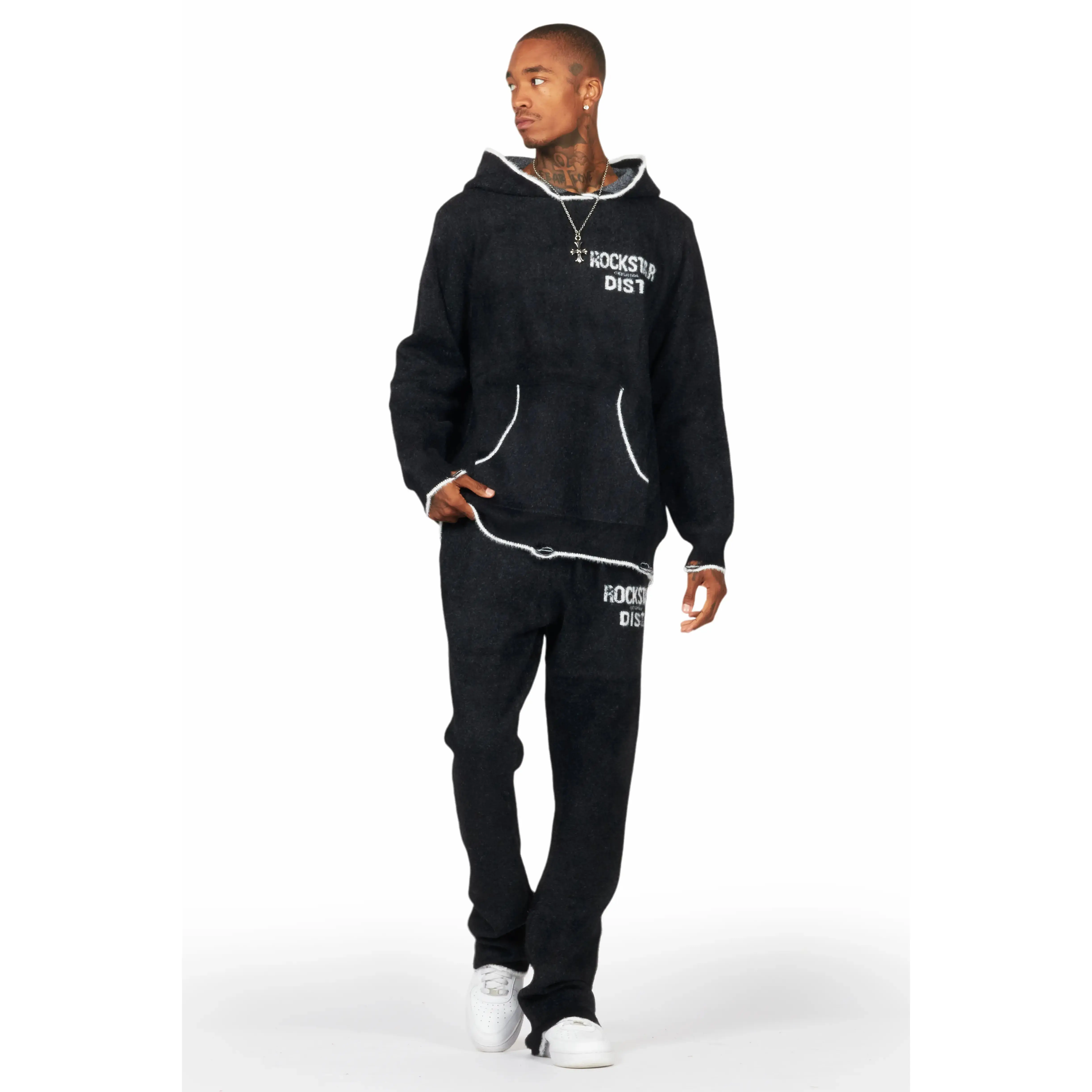 Lake Mohair Black Stacked Knit Track Set