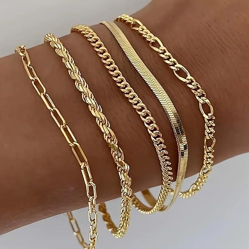 Women’s bracelets, women’s jewelry set, fashionable minimalist small chain bracelet, stackable Cuban link paperclip chain set, fashion accessories, women’s gifts, minimalist jewelry set