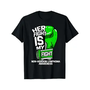 Her Battle is My Battle Non-Hodgkin Lymphoma Awareness Gift T-Shirt Classic Cotton Tee Casual Short-Sleeve Cotton Men's Graphic 100% Cotton Sizes S to XXXXL Tees Comfort Wear Men's T-Shirts