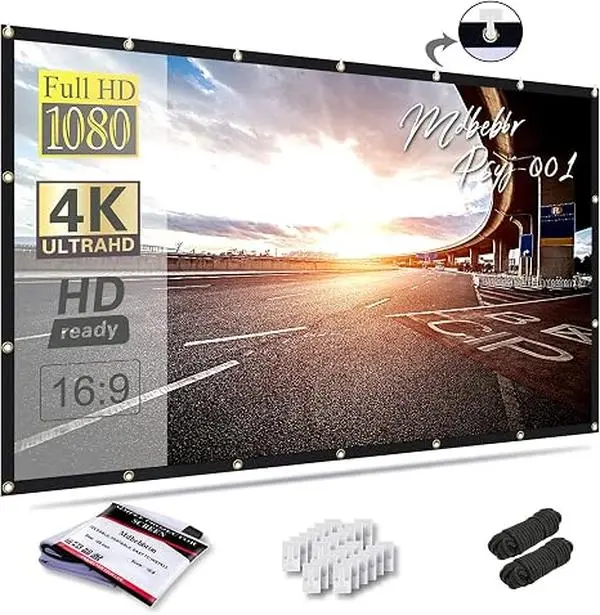 Mdbebbron 120-inch 16:9 Projector Screen, Foldable Anti-Crease Portable Double-Sided Projection Screen for Home Theater, Outdoor & Indoor Use, Hd Projection Screen