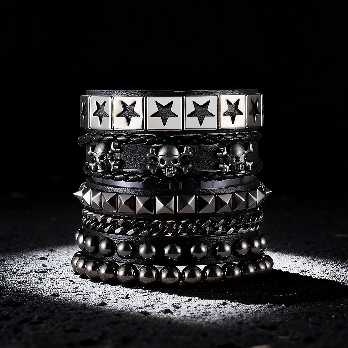 4 Pcs Punk Rock Leather Studded Bracelets for Men Women Gothic Spike Cuff Bracelet Set Emo Accessories for Rocker Outfits