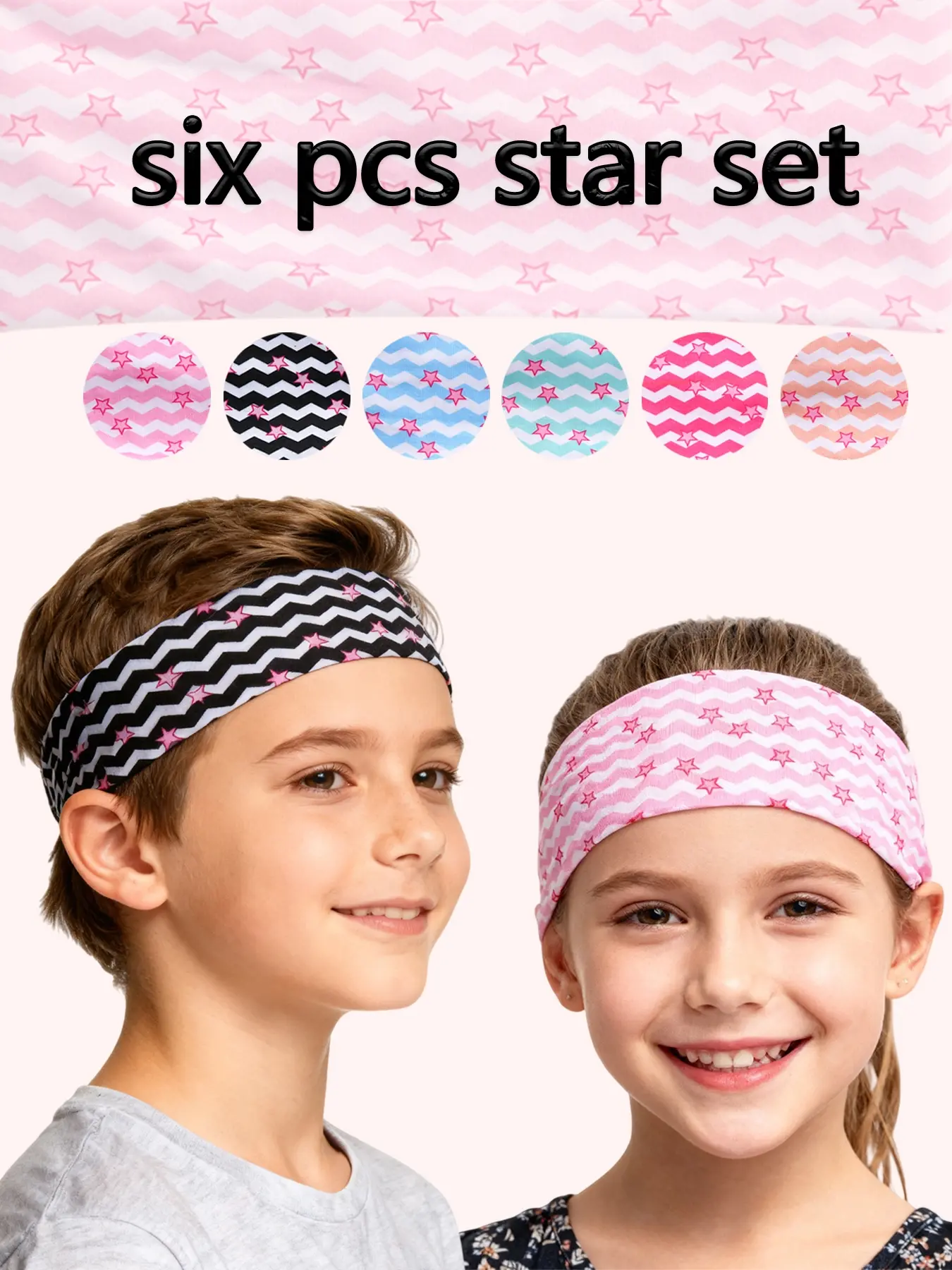 6-Piece Set Kids Star Elastic Headbands, Stretchy Headbands, Workout Headbands, Cute Five-Point Star Pattern, Suitable for Daily Life, Sports, Cycling, Running, Football, School, Headband Accessory