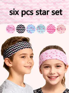 6-Piece Set Kids Star Elastic Headbands, Cute Five-Point Star Pattern, Suitable for Daily Life, Sports, Cycling, Running, Football, School