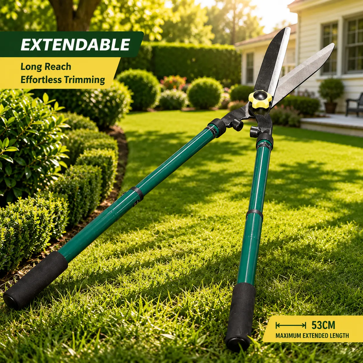 32" Telescopic Garden Shears, Heavy-Duty Extendable Long Reach Pruner with SK5 Metal Blades for High Branch Tree Shrub Backyard Hedge Trimming DIY Gardening