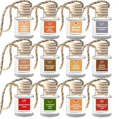 Car Fresheners for Fall and Holiday - Scented Air Fresheners for Autumn Winter - Phthalate-Free Fine Fragrance Oil - Pumpkin Spice Waffles, Marshmallow Campfire, Glazed Donut, Sugar Cookie Bread Scents - 10 mL