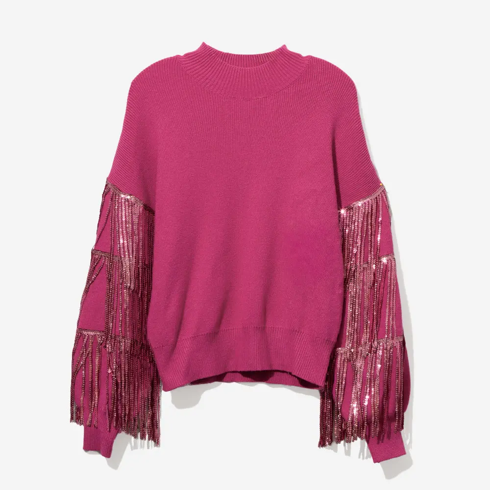 Sequin Fringe Sweater | Magenta Sequin Fringe Sweater | Magenta
