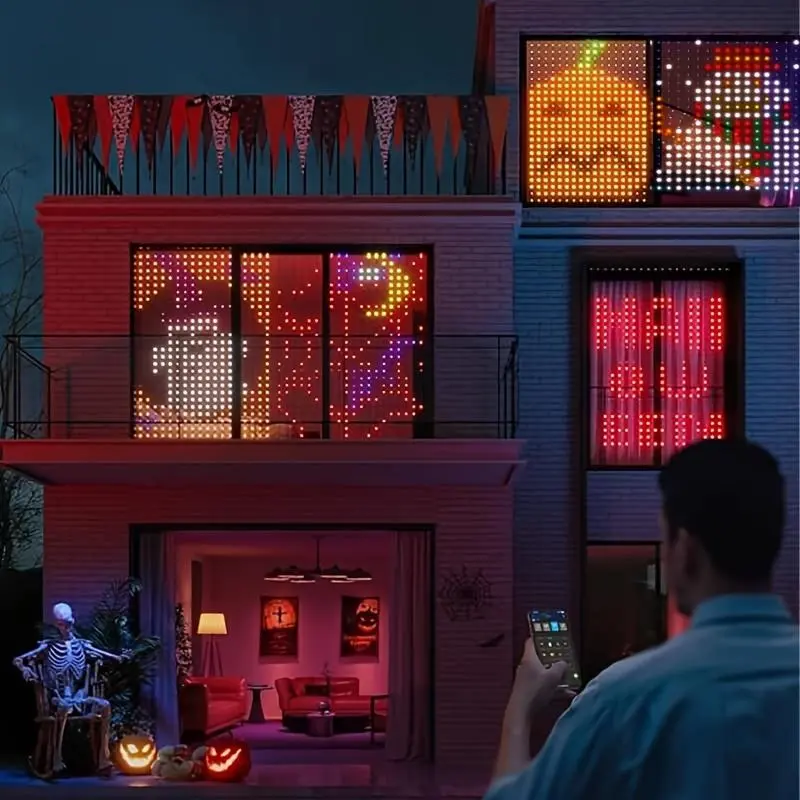Smart RGB Pixel Curtain Lights, DIY LED Curtain String Lights with App Control, Custom Text Editing & Dynamic Graffiti Display, Music Sync Fairy Lights, USB Powered Room Decor Lights for Bedroom, Party, Halloween, Christmas, Holiday & Home Decoration