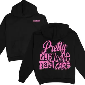 [🔥Graphic Hoodie]Pretty Girls Love Fast Cars Hoodie – Bold Racing Quote Graphic Design, Fun Streetwear Style, Unisex Mens & Womenswear Top, Trendy Fast Car Apparel, Casual Oversized Hoodie, Cozy Everyday Racing Fan Outfit