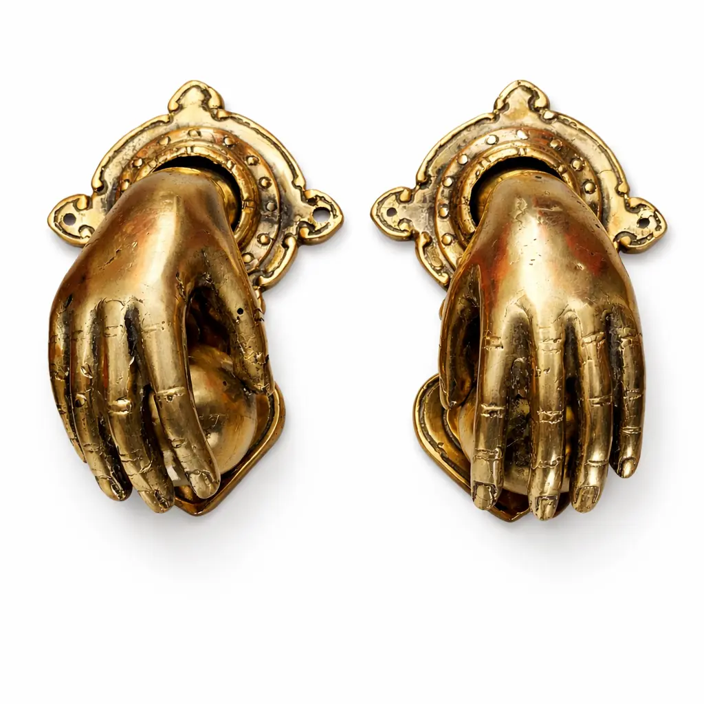 Brass Hand Door Knocker Set (Left + Right) – Gothic Entry Door Hardware