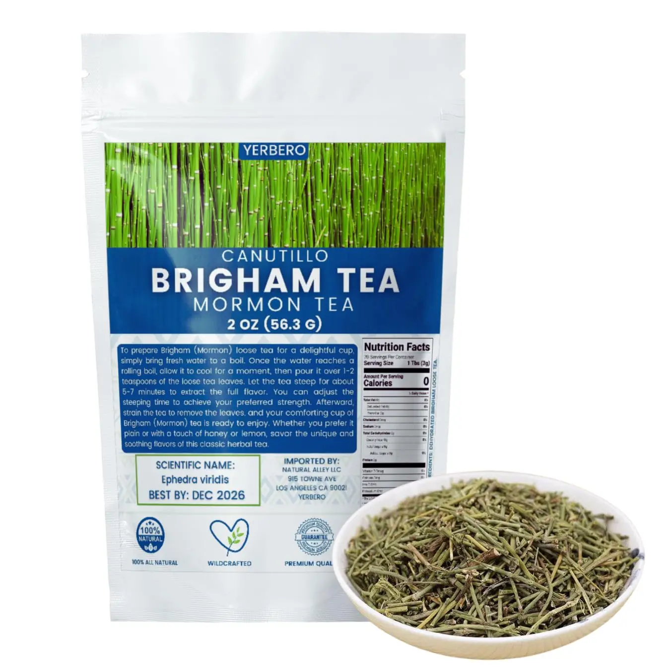 Yerbero - Brigham/Mormon Loose Herbal Tea 2oz (56g) | Canutillo/Popotillo Te Herbal | Ephedra Tea | For Brewing Teas, Non-GMO, Gluten-Free | Wildcrafted 100% All Natural.