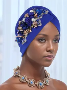 Luxurious Pearl Embroidered Headscarf Cap, Elegant Style Suitable for Evening Parties & Weddings, Daily Fashion Accessory