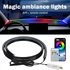 Hugexpen （Soft lighting, not dazzling）Car Interior Ambient Lighting Bar RGB LED Strip Dashboard Filler with Remote App Music Sync Neon Accent Lights for Enhanced Style and Visibility