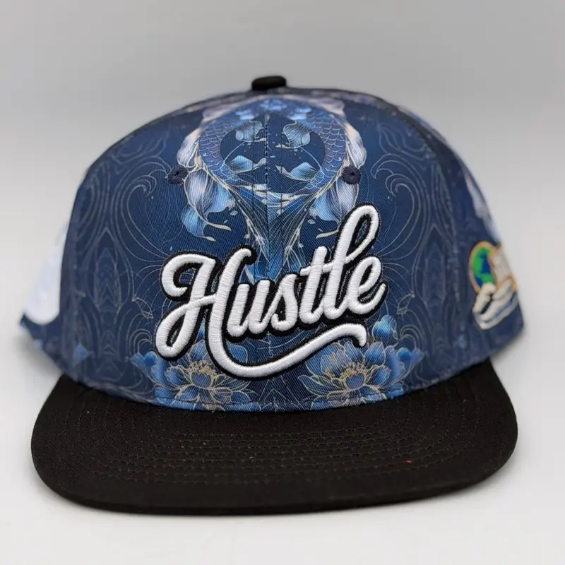 Hustle Blue Butterfly Koi Snapback, Graphic Colorful Hat, Light Hat, Graphic Colorful Hats, Light Hats