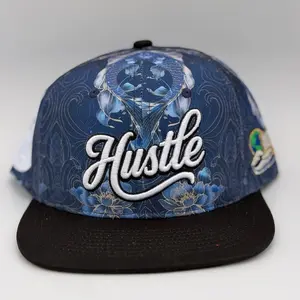 Hustle Blue Butterfly Koi Snapback, Graphic Colorful Hat, Light Hat, Graphic Colorful Hats, Light Hats