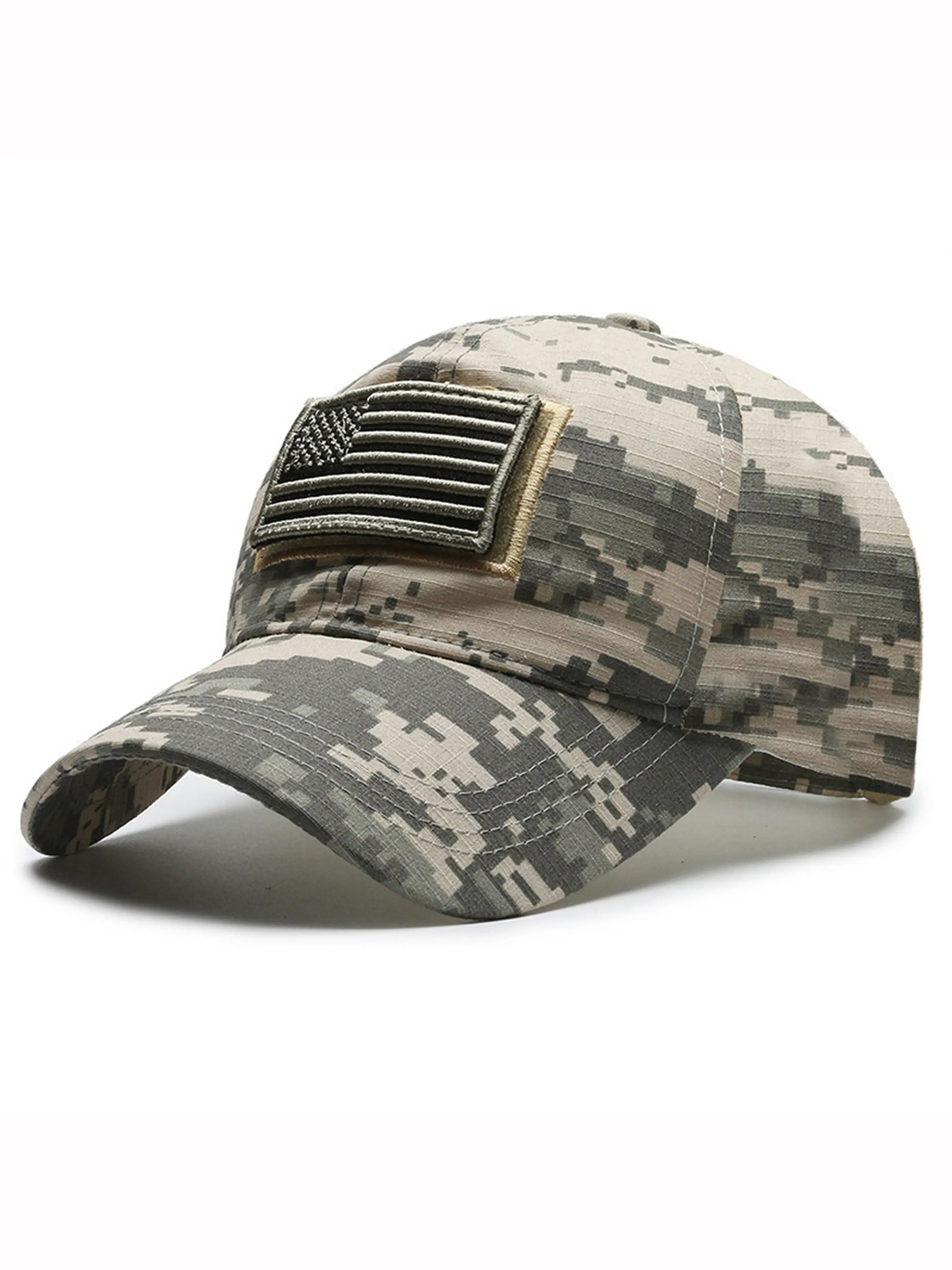 Unisex Camouflage Baseball Cap with American Flag Embroidery, Outdoor Hiking Fishing Hat, Casual Sports Cap, Casual Fitted Design, All Seasons Wear