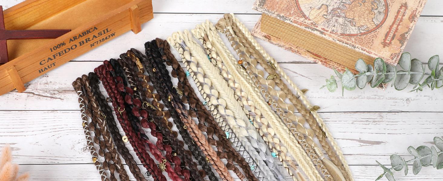 AISI HAIR Clip in Braid Hair Extensions for Women, 16/20" Boho Dreadlock Clip in Braids with Beads & Charms, 2PCS Synthetic Braided Hairpieces for Cosplay Daily