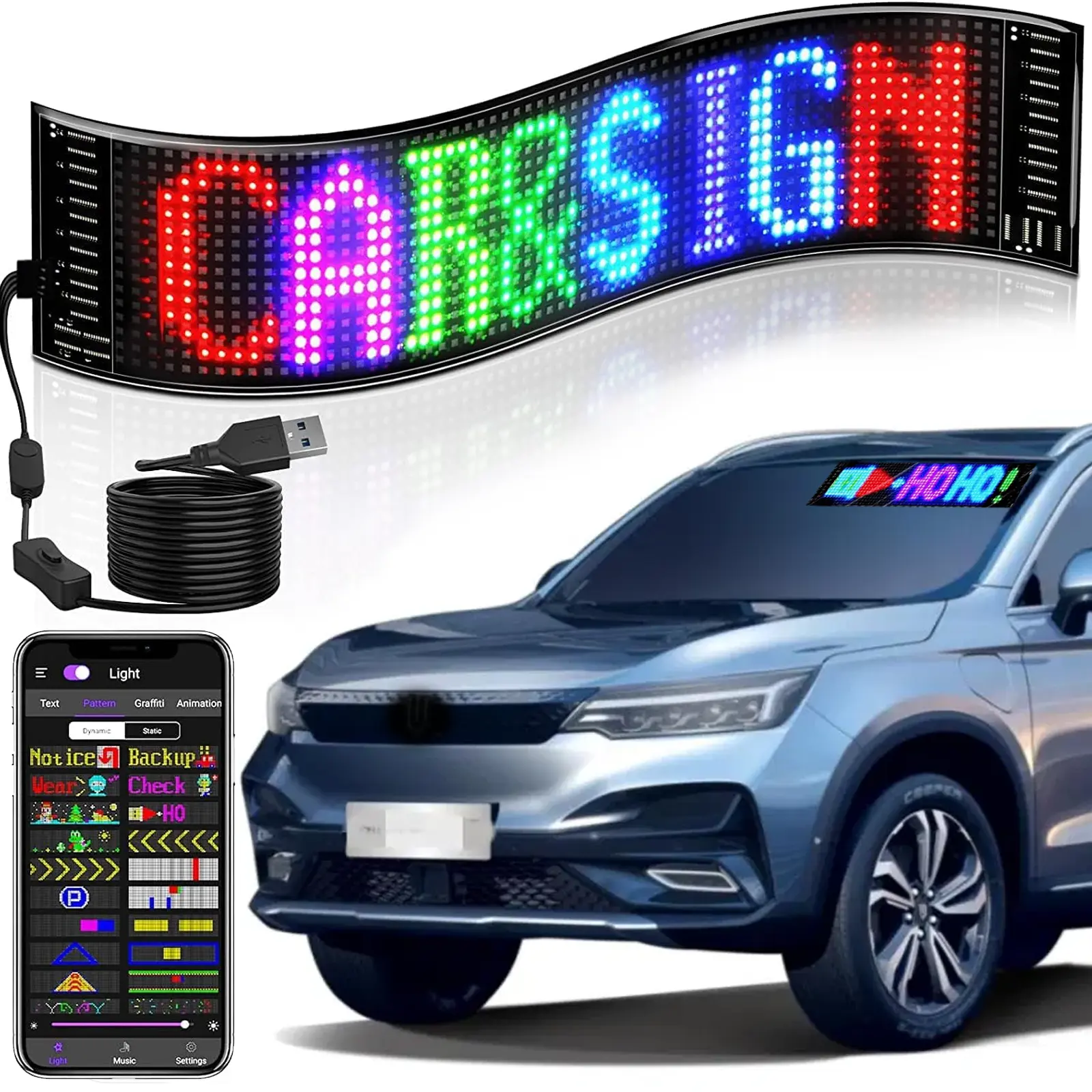 Custom LED Car Scrolling Sign, Flexible Screen Display Animation Message Scrolling Sign APP Control for Cars, Shop, Bar, Party Festival
