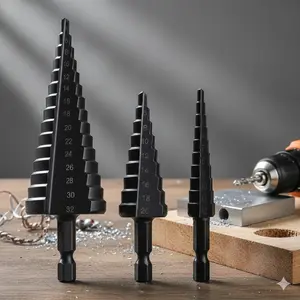Industrial High-Speed Steel Step Drill Bit Set: Nitride Coated, Universal for Metal & Wood, Precision Holes 4-32mm, Heat-Resistant Non-Slip Flute, Professional Tools for Auto Repair, Construction, and Drilling Hardened Steel/Aluminum, Drill Bits Set