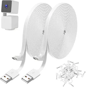 ROGEE 2 Pack 25FT Power Extension Cable Compatible with WYZE Cam Pan V3, USB to 90 Degree Micro USB Extension Charging Cable for WYZE Cam Pan V3,L-Shaped Flat Power Cord (White)