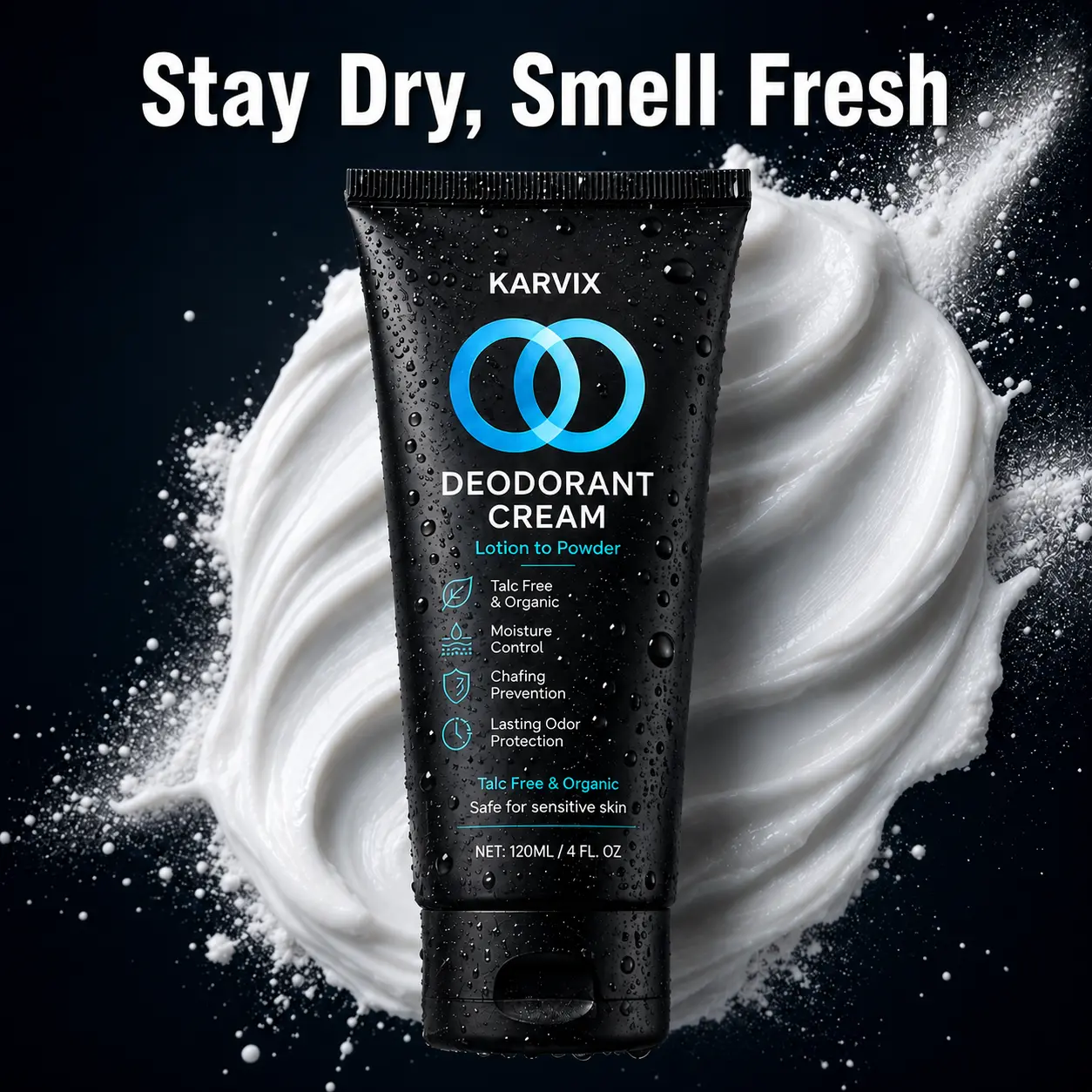 Men's Deodorant Cream for Private Parts & Armpit, Anti-Chafing Moisture Control and Fresh Groin, All-Day Odor Protection, Talc-Free Cream to Powder for Gentle Comfortable Body Care