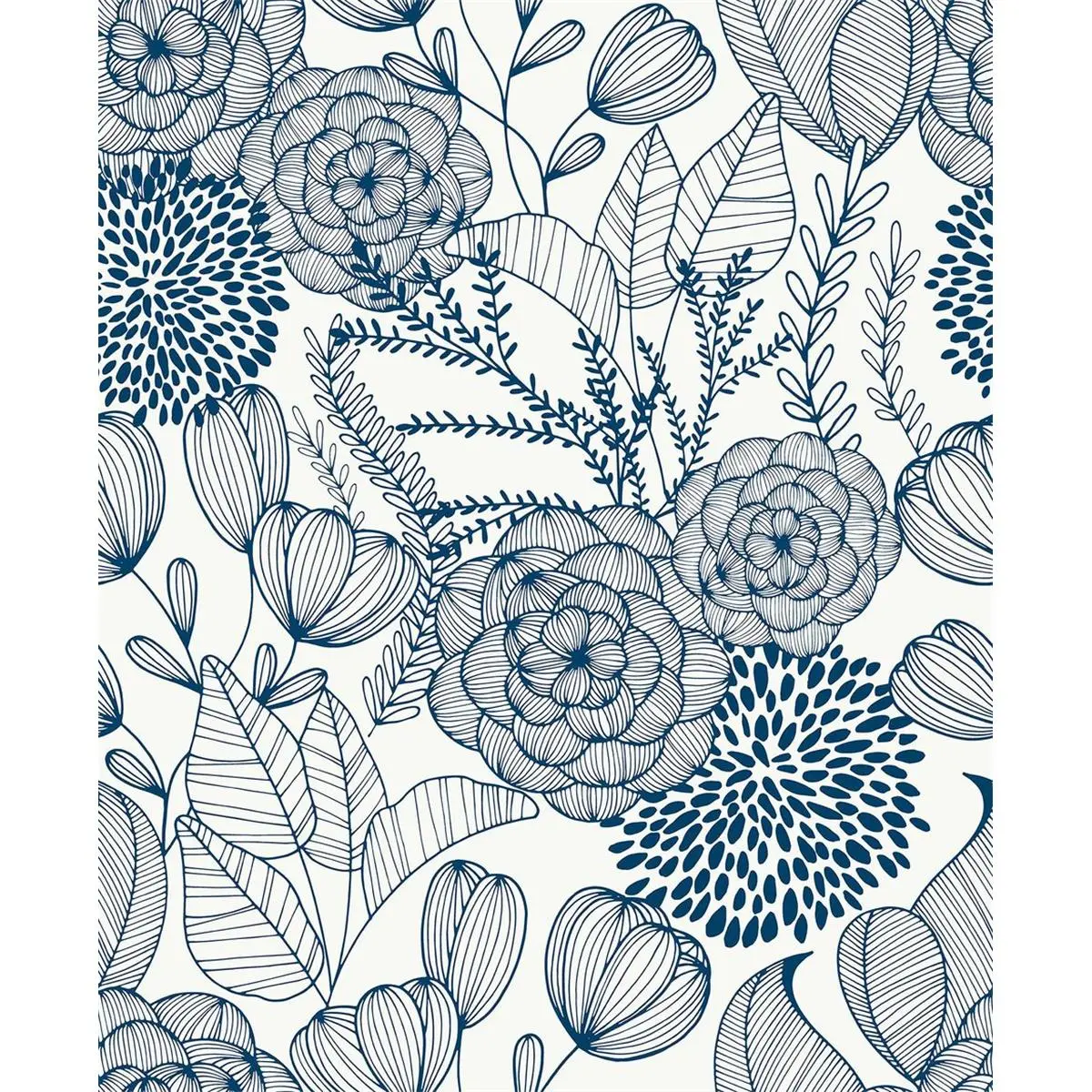 NuWallpaper 212 MAIN NUS3830 Navy Secret Garden Peel-and-Stick Floral Wallpaper, Self-Adhesive Washable Repositionable Vinyl Single Roll, Modern Straight Across Home Decorating Supply for Smooth Flat Surfaces, DIY Projects Essential, Peel And Stick Wallpa
