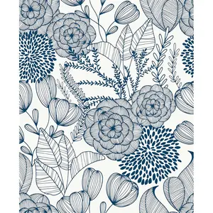 NuWallpaper NUS3830 Navy Secret Garden Peel & Stick Wallpaper, Blue