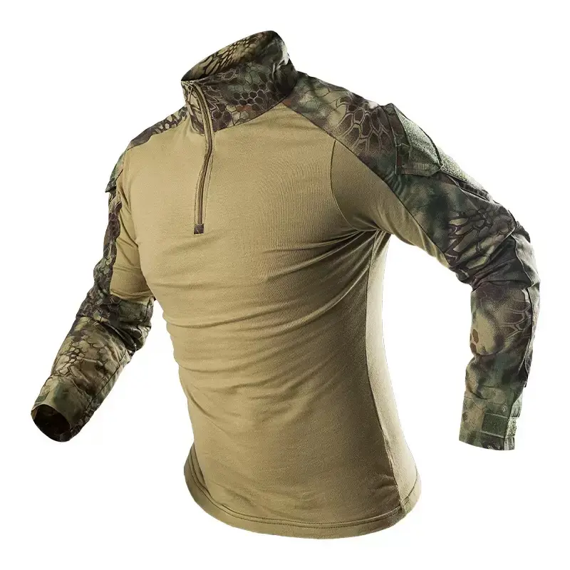 Men's Tactical Long Sleeve Combat Shirt, 1/4 Zip Camo Top with Comfort Stretch, Protective Elbow Pad Slots, Adjustable Wrist Straps & Arm Storage Pocket, Ideal for Hunting & Outdoor Training outfit men father day classic menswear
