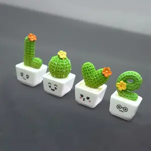 Set of 4 Cute Cactus Dashboard Decorations, Car Desktop Decor, Resin Plant Miniature Potted Statue Ornaments, Car Interior Accessories