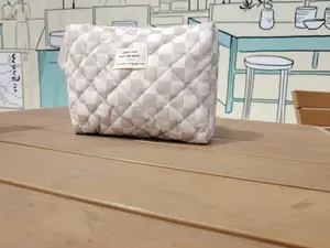 3Pcs Cute Checkered Corduroy Quilted Makeup Bag Set, Aesthetic Cosmetic Pouch, Travel Toiletry Organizer for Women GirlsV