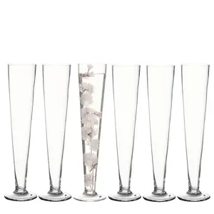 6pcs 24" Trumpet Vases, Clear Pilsner Floral Planter Centerpiece, Wedding Event Home Decor